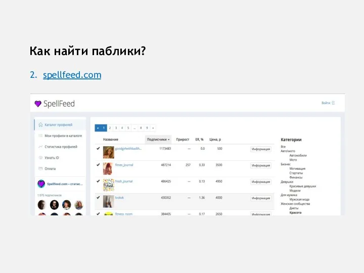 Как найти паблики? 2. spellfeed.com