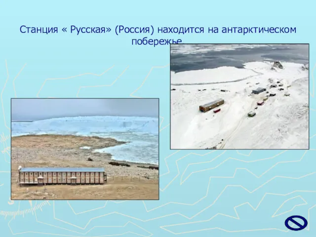 Станция « Русская» (Россия) находится на антарктическом побережье.