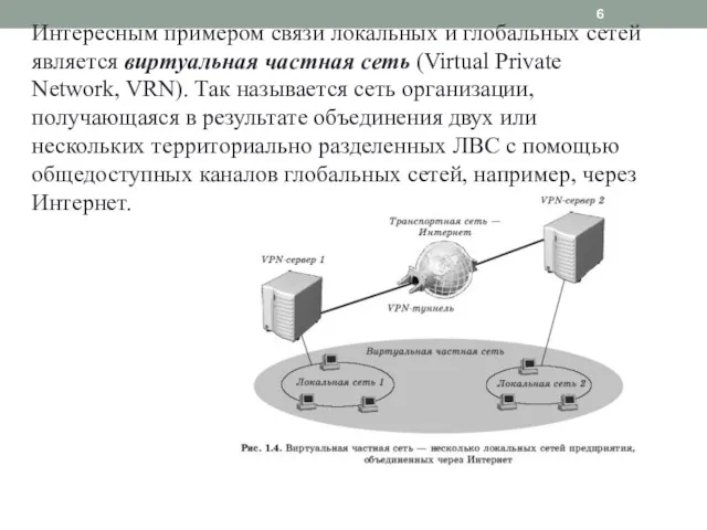 Интересным примером связи локальных и глобальных сетей является виртуальная частная