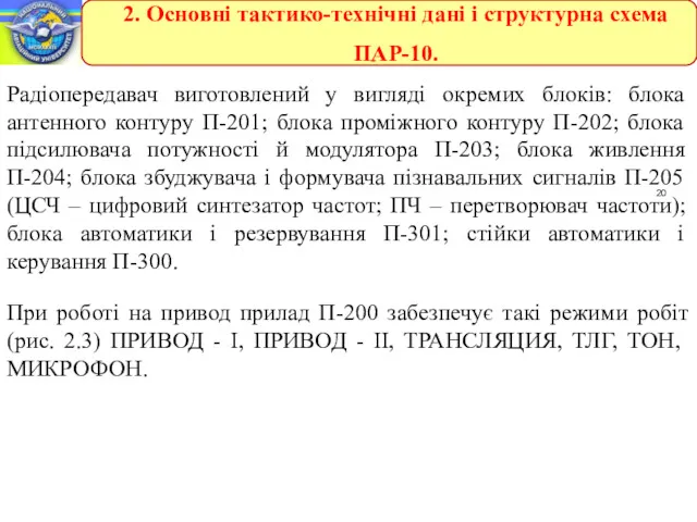 20 Радіопередавач виготовлений у вигляді окремих блоків: блока антенного контуру