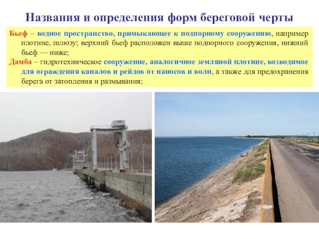 Названия и определения форм береговой черты Бьеф – водное пространство,