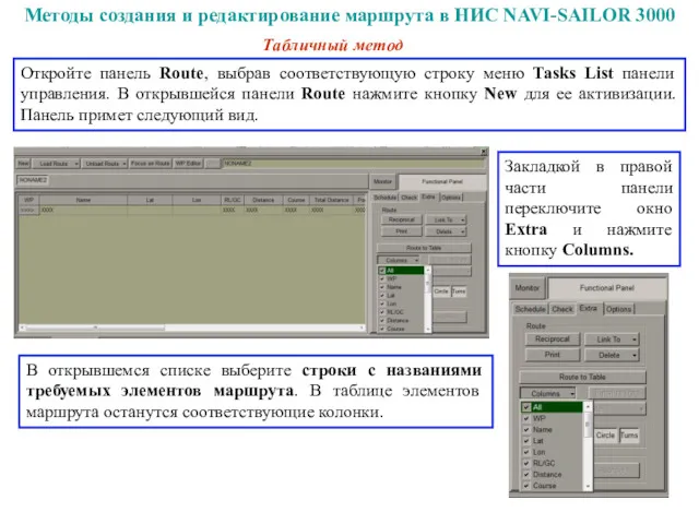 Методы создания и редактирование маршрута в НИС NAVI-SAILOR 3000 Табличный