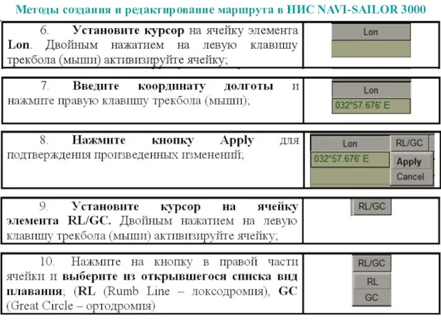 Методы создания и редактирование маршрута в НИС NAVI-SAILOR 3000