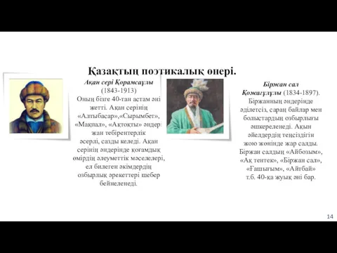 Алтыншы бөлім Ақан серi Қорамсаұлы (1843-1913) Оның бiзге 40-тан астам