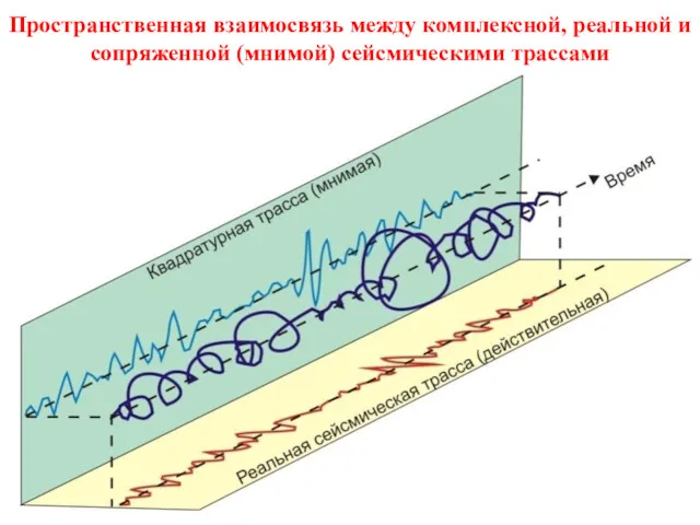 Пространственная взаимосвязь между комплексной, реальной и сопряженной (мнимой) сейсмическими трассами