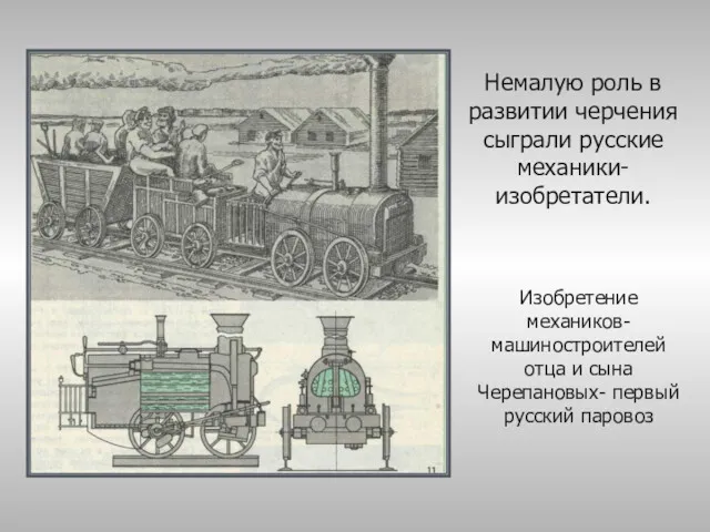 Немалую роль в развитии черчения сыграли русские механики-изобретатели. Изобретение механиков-машиностроителей