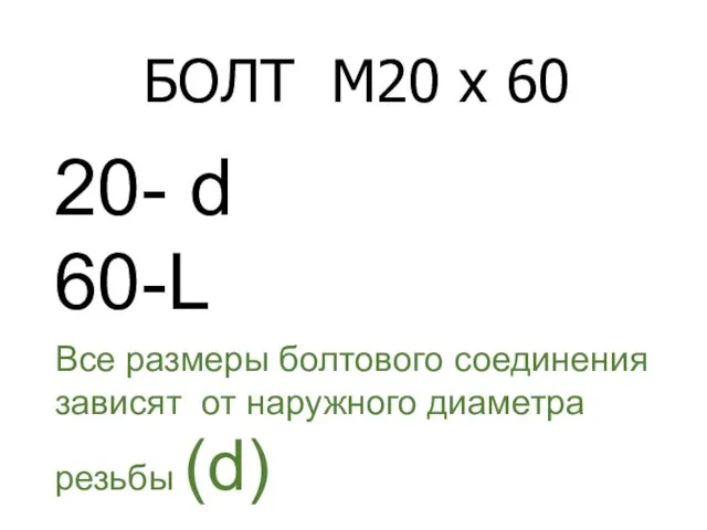 БОЛТ М20 x 60 20- d 60-L Все размеры болтового