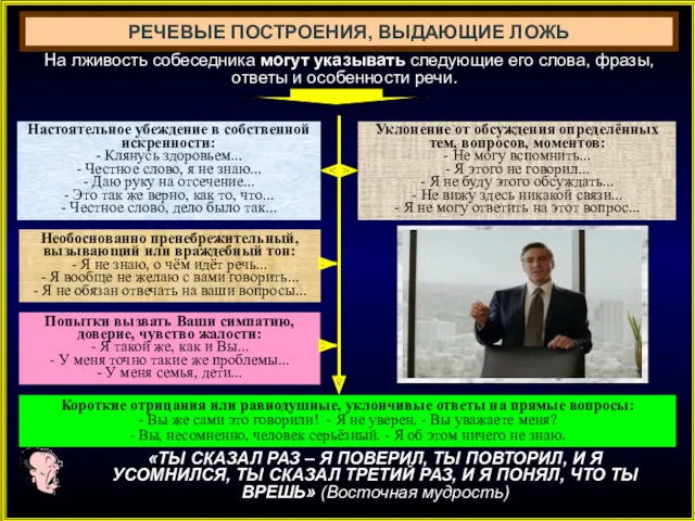 РЕЧЕВЫЕ ПОСТРОЕНИЯ, ВЫДАЮЩИЕ ЛОЖЬ На лживость собеседника могут указывать следующие