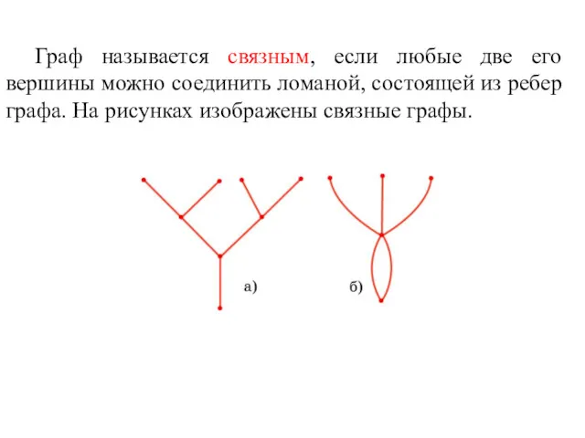 Граф называется связным, если любые две его вершины можно сое­динить