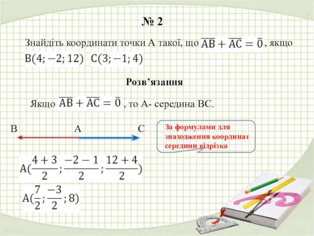 № 2 Знайдіть координати точки А такої, що , якщо