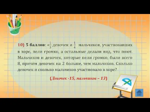 (Девочек -15, мальчиков – 13)