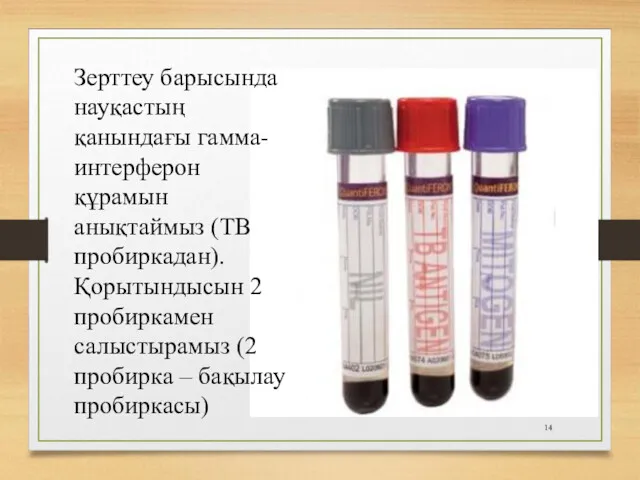 Зерттеу барысында науқастың қанындағы гамма-интерферон құрамын анықтаймыз (ТВ пробиркадан). Қорытындысын