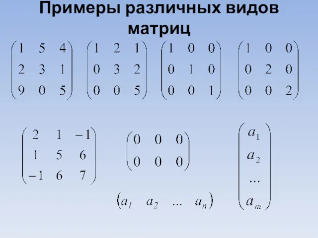 Примеры различных видов матриц