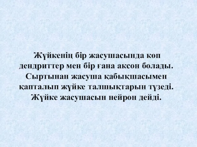 Жүйкенің бір жасушасында көп дендриттер мен бір ғана аксон болады.