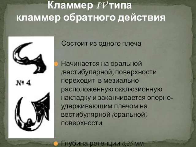 Состоит из одного плеча Начинается на оральной (вестибулярной) поверхности переходит