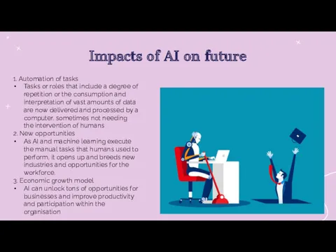 Impacts of AI on future 1. Automation of tasks Tasks