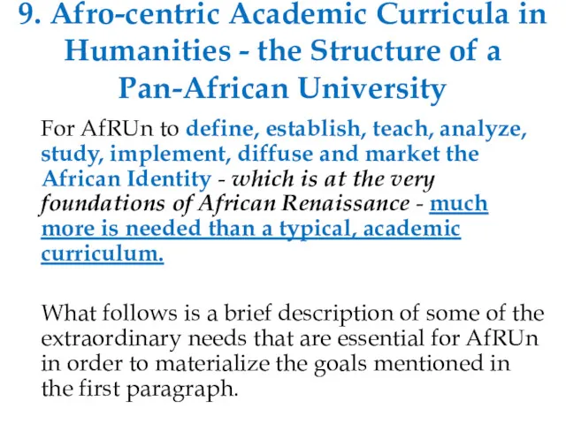 9. Afro-centric Academic Curricula in Humanities - the Structure of a Pan-African University