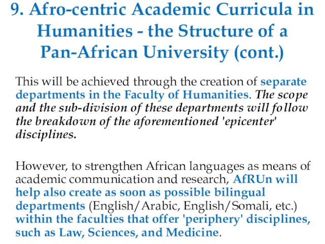 9. Afro-centric Academic Curricula in Humanities - the Structure of a Pan-African University