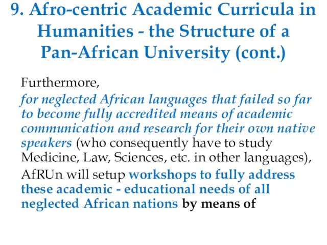 9. Afro-centric Academic Curricula in Humanities - the Structure of a Pan-African University