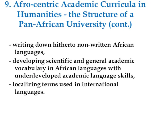 9. Afro-centric Academic Curricula in Humanities - the Structure of