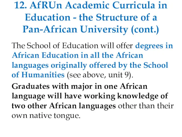 12. AfRUn Academic Curricula in Education - the Structure of
