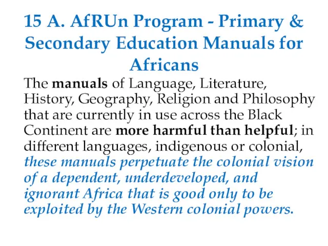 15 A. AfRUn Program - Primary & Secondary Education Manuals