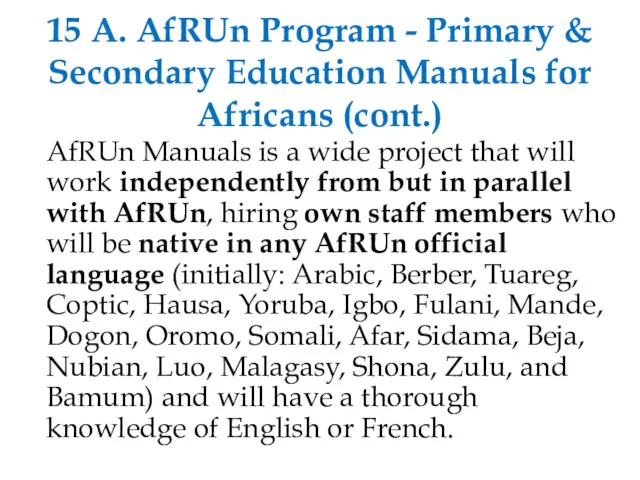 15 A. AfRUn Program - Primary & Secondary Education Manuals for Africans (cont.)