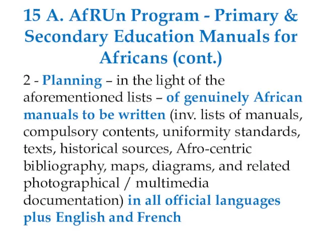 15 A. AfRUn Program - Primary & Secondary Education Manuals