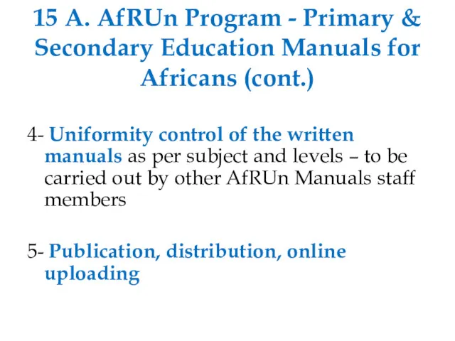 15 A. AfRUn Program - Primary & Secondary Education Manuals