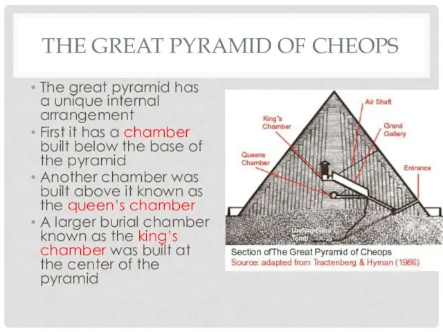 THE GREAT PYRAMID OF CHEOPS The great pyramid has a