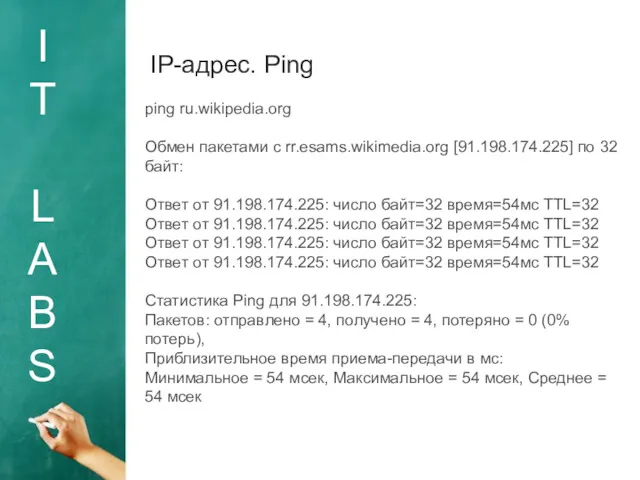 I T L A B S IP-адрес. Ping ping ru.wikipedia.org