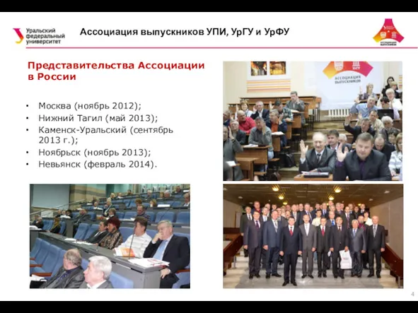 Представительства Ассоциации в России Москва (ноябрь 2012); Нижний Тагил (май