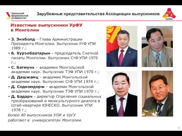 Известные выпускники УрФУ в Монголии З. Энхболд – Глава Администрации