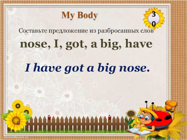 I have got a big nose. Составьте предложение из разбросанных