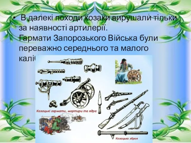 В далекі походи козаки вирушали тільки за наявності артилерії. Гармати