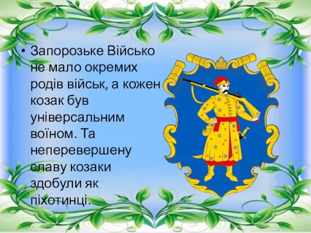 Запорозьке Військо не мало окремих родів військ, а кожен козак