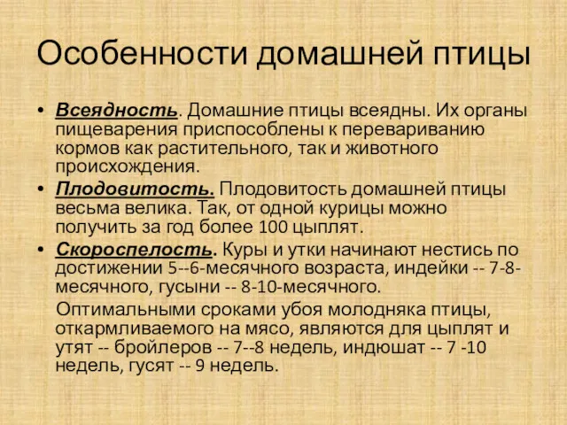 Особенности домашней птицы Всеядность. Домашние птицы всеядны. Их органы пищеварения