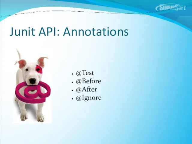 Junit API: Annotations @Test @Before @After @Ignore