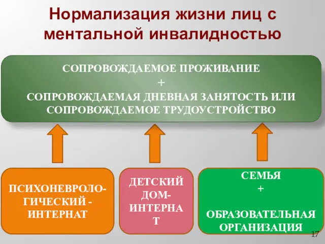 Нормализация жизни лиц с ментальной инвалидностью ДЕТСКИЙ ДОМ-ИНТЕРНАТ СЕМЬЯ +