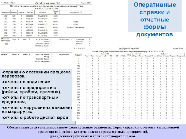 Обеспечивается автоматизированное формирование различных форм, справок и отчетов о выполненной