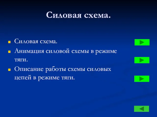 Силовая схема. Силовая схема. Анимация силовой схемы в режиме тяги.