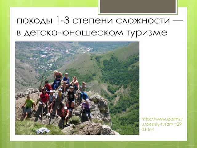 http://www.garms.ru/peshiy-turizm_t290.html походы 1-3 степени сложности — в детско-юношеском туризме