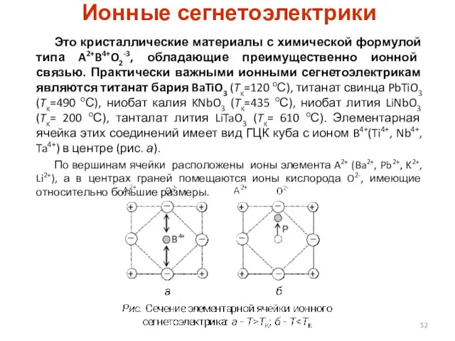 Ионные сегнетоэлектрики Это кристаллические материалы с химической формулой типа A2+B4+O2-3,