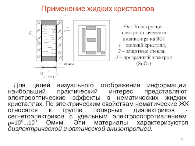 Применение жидких кристаллов Для целей визуального отображения информации наибольший практический