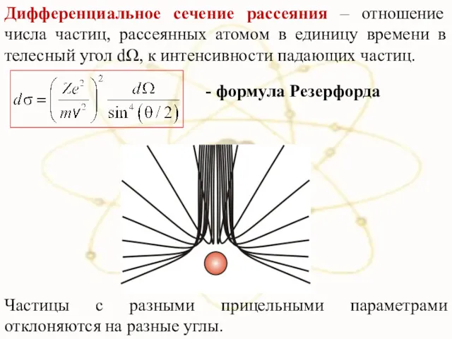 Дифференциальное сечение рассеяния – отношение числа частиц, рассеянных атомом в