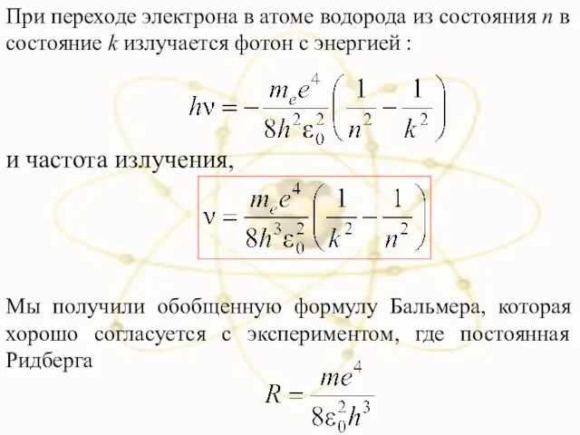 При переходе электрона в атоме водорода из состояния n в