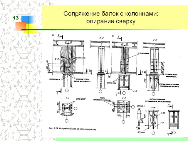 Сопряжение балок с колоннами: опирание сверху