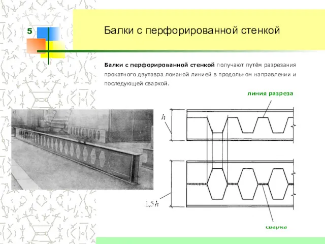 Балки с перфорированной стенкой Балки с перфорированной стенкой получают путём