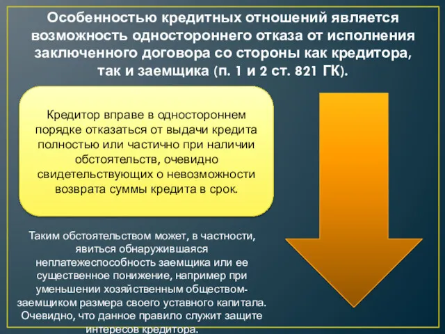 Кредитор вправе в одностороннем порядке отказаться от выдачи кредита полностью