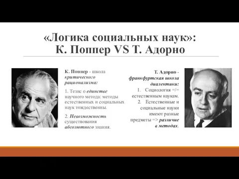 «Логика социальных наук»: К. Поппер VS Т. Адорно К. Поппер